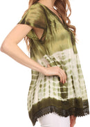 Sakkas Violet Embroidery Tie Dye Sequin Accents Blouse / Top