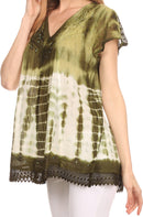 Sakkas Violet Embroidery Tie Dye Sequin Accents Blouse / Top