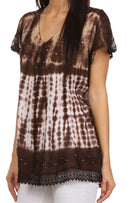 Sakkas Violet Embroidery Tie Dye Sequin Accents Blouse / Top