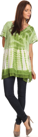 Sakkas Violet Embroidery Tie Dye Sequin Accents Blouse / Top