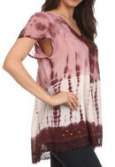 Sakkas Violet Embroidery Tie Dye Sequin Accents Blouse / Top