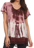 Sakkas Violet Embroidery Tie Dye Sequin Accents Blouse / Top#color_Rose