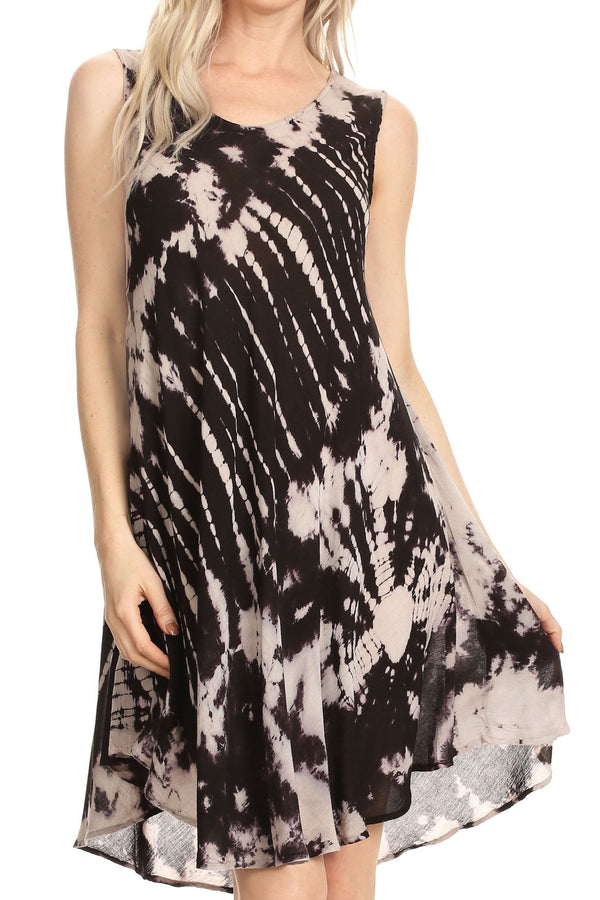 Sakkas Falani Tie Dye Sleeveless Long Tank Style Top | Cover Up#color_Black