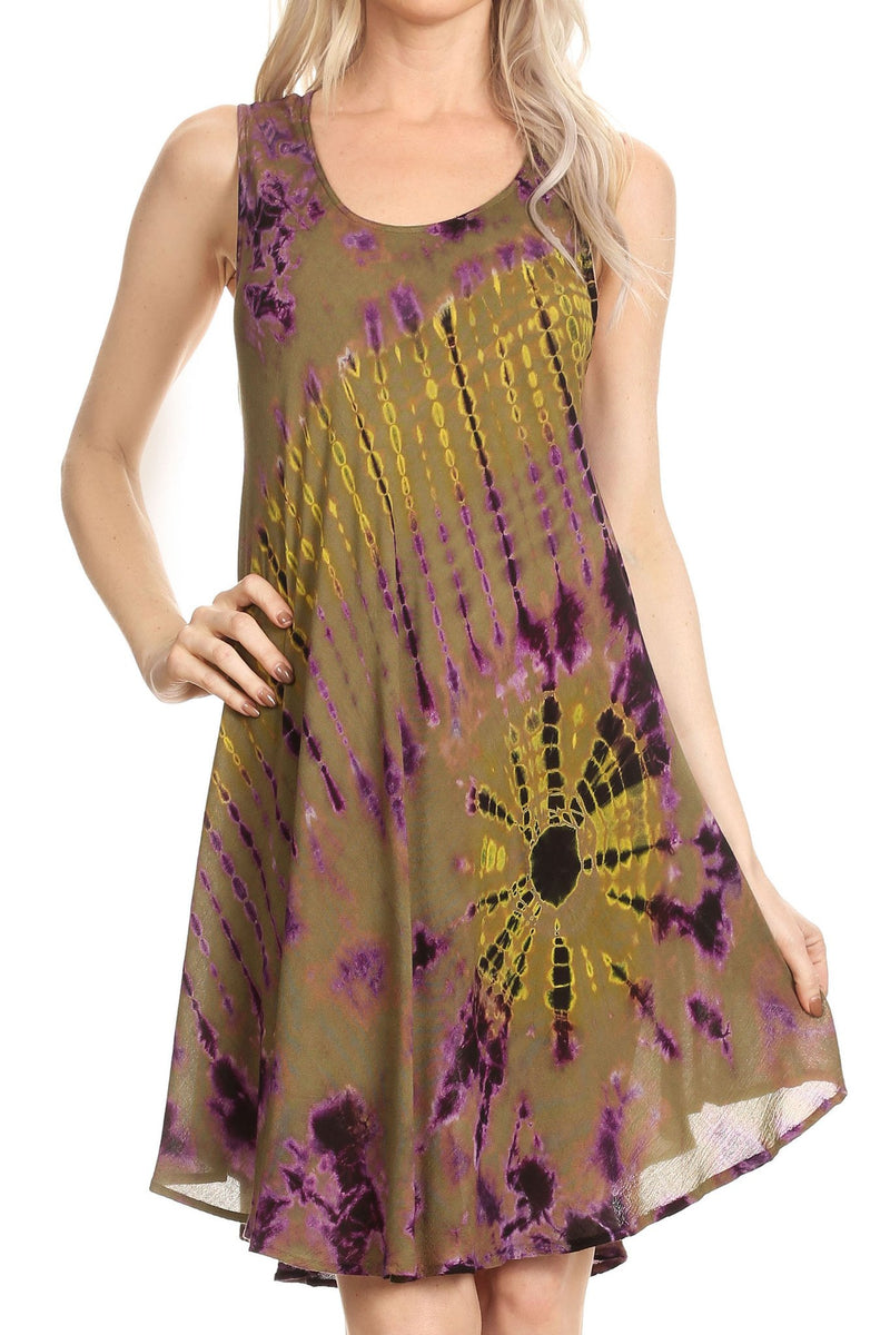 Sakkas Falani Tie Dye Sleeveless Long Tank Style Top | Cover Up