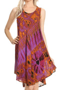 Sakkas Falani Tie Dye Sleeveless Long Tank Style Top | Cover Up#color_Purple