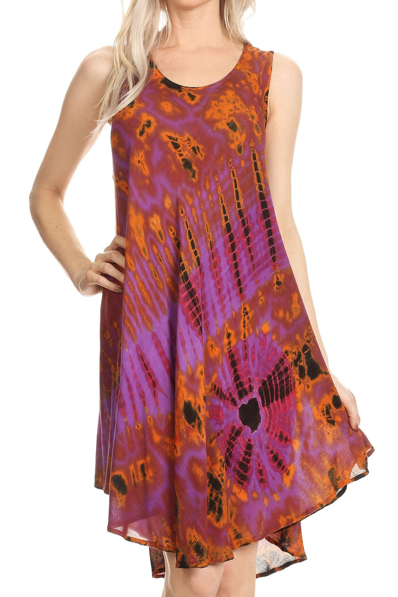 Sakkas Falani Tie Dye Sleeveless Long Tank Style Top | Cover Up