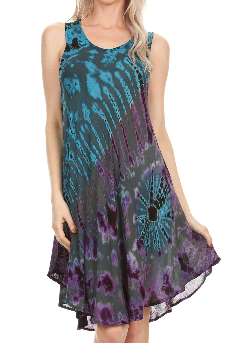 Sakkas Falani Tie Dye Sleeveless Long Tank Style Top | Cover Up