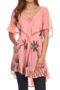 Sakkas Albina Island Relaxed Fit Embroidery Cap Sleeves Blouse / Top#color_Blush