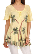 Sakkas Albina Island Relaxed Fit Embroidery Cap Sleeves Blouse / Top#color_ButterYellow