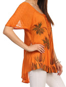 Sakkas Albina Island Relaxed Fit Embroidery Cap Sleeves Blouse / Top