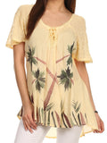 Sakkas Albina Island Relaxed Fit Embroidery Cap Sleeves Blouse / Top#color_Cream