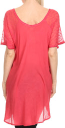 Sakkas Albina Island Relaxed Fit Embroidery Cap Sleeves Blouse / Top