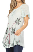 Sakkas Albina Island Relaxed Fit Embroidery Cap Sleeves Blouse / Top