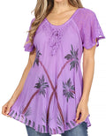 Sakkas Albina Island Relaxed Fit Embroidery Cap Sleeves Blouse / Top#color_Purple