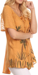 Sakkas Albina Island Relaxed Fit Embroidery Cap Sleeves Blouse / Top
