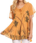 Sakkas Albina Island Relaxed Fit Embroidery Cap Sleeves Blouse / Top#color_Sand