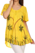 Sakkas Albina Island Relaxed Fit Embroidery Cap Sleeves Blouse / Top#color_Yellow