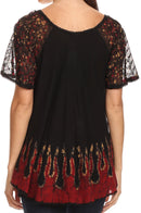 Sakkas Cora Relaxed Fit Batik Design Embroidery Cap Sleeves Blouse / Top