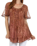 Sakkas Malvina Marbled Embroidery Cap Sleeves Blouse / Top#color_Bittersweet