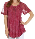 Sakkas Malvina Marbled Embroidery Cap Sleeves Blouse / Top#color_Mauve