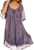 Sakkas Malvina Marbled Embroidery Cap Sleeves Blouse / Top#color_Purple