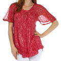 Sakkas Malvina Marbled Embroidery Cap Sleeves Blouse / Top#color_Raspberry