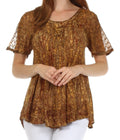 Sakkas Malvina Marbled Embroidery Cap Sleeves Blouse / Top#color_RussetBrown