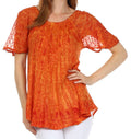 Sakkas Malvina Marbled Embroidery Cap Sleeves Blouse / Top#color_RustOrange