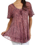 Sakkas Malvina Marbled Embroidery Cap Sleeves Blouse / Top#color_Violet