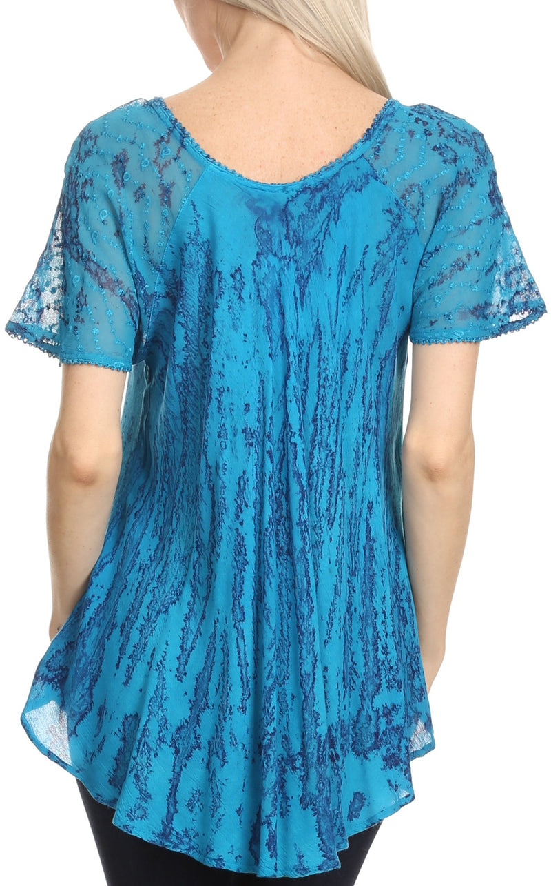 Sakkas Zoya Marbled Embroidery  Cap Sleeves Blouse / Top