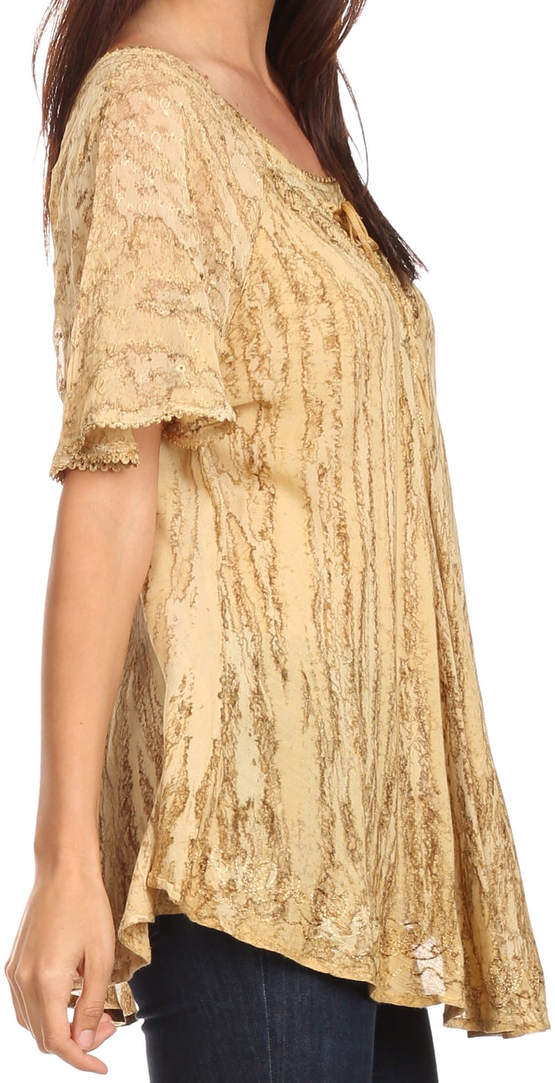 Sakkas Zoya Marbled Embroidery  Cap Sleeves Blouse / Top