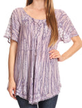 Sakkas Zoya Marbled Embroidery  Cap Sleeves Blouse / Top#color_Purple/White