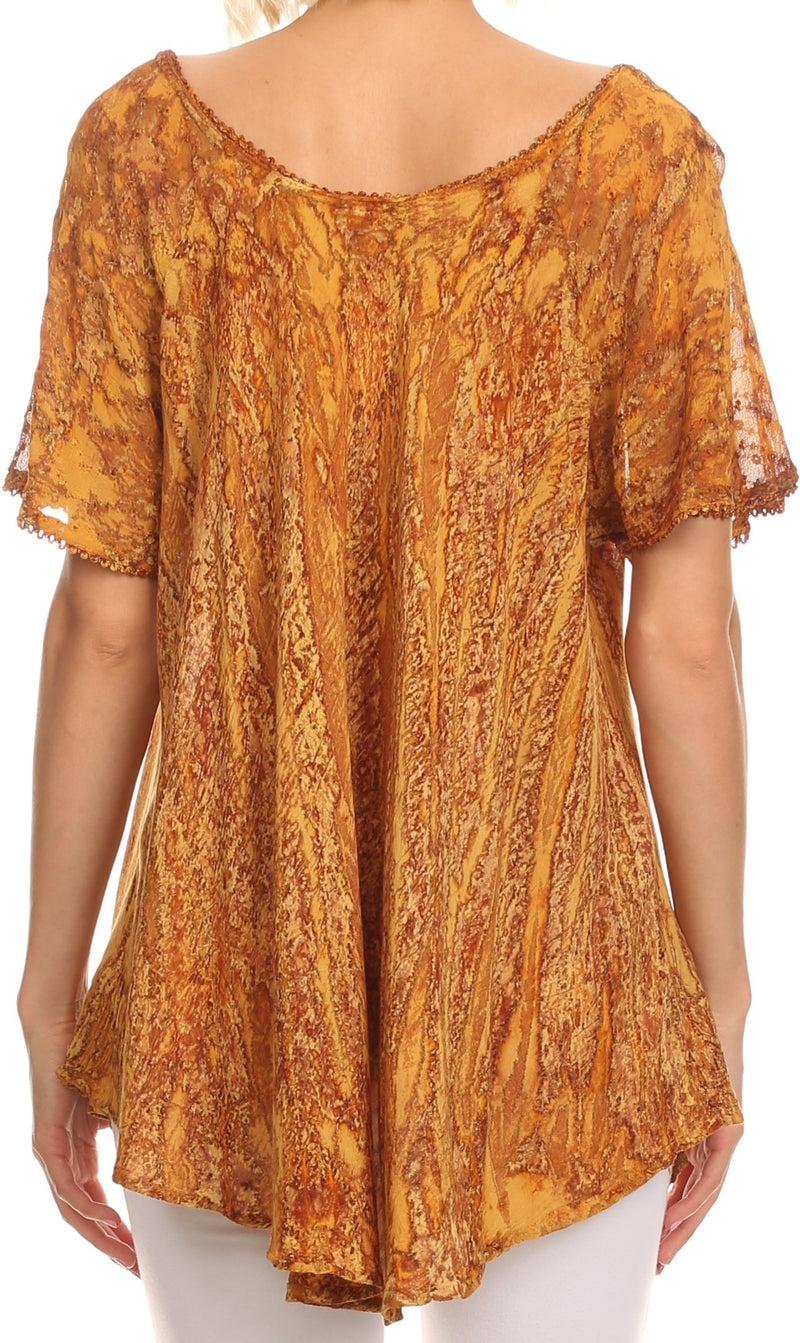 Sakkas Zoya Marbled Embroidery  Cap Sleeves Blouse / Top