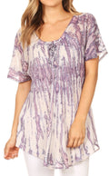 Sakkas Zoya Marbled Embroidery  Cap Sleeves Blouse / Top#color_Violet