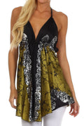 Sakkas Sunetra Silky V-Neck Halter Blouse#color_Olive