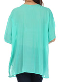 Sakkas Button Down Embroidered Short Sleeve Semi-Sheer Gauzy Cotton Top / Blouse