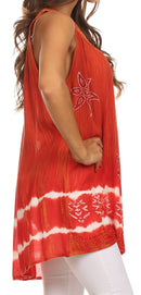 Sakkas Ruth Sequin Embroidered Batik Relaxed Fit Sleeveless V-Neck Top