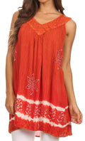 Sakkas Ruth Sequin Embroidered Batik Relaxed Fit Sleeveless V-Neck Top#color_BurntOrange