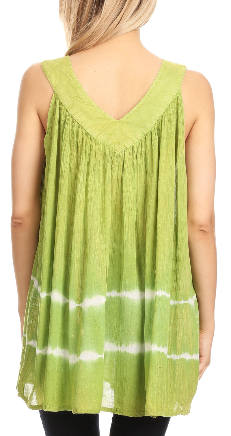 Sakkas Ruth Sequin Embroidered Batik Relaxed Fit Sleeveless V-Neck Top