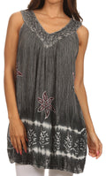 Sakkas Ruth Sequin Embroidered Batik Relaxed Fit Sleeveless V-Neck Top#color_Grey