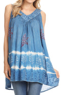 Sakkas Ruth Sequin Embroidered Batik Relaxed Fit Sleeveless V-Neck Top#color_SteelBlue