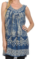 Sakkas Wanda May Embroidered Batik Scoop Neck Relaxed Fit Sleeveless Blouse#color_Blue