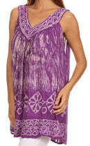 Sakkas Wanda May Embroidered Batik Scoop Neck Relaxed Fit Sleeveless Blouse