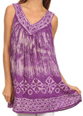 Sakkas Wanda May Embroidered Batik Scoop Neck Relaxed Fit Sleeveless Blouse#color_Purple