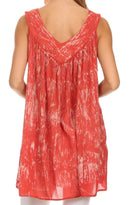 Sakkas Wanda May Embroidered Batik Scoop Neck Relaxed Fit Sleeveless Blouse