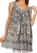 Sakkas Wanda May Embroidered Batik Scoop Neck Relaxed Fit Sleeveless Blouse#color_Steel Blue