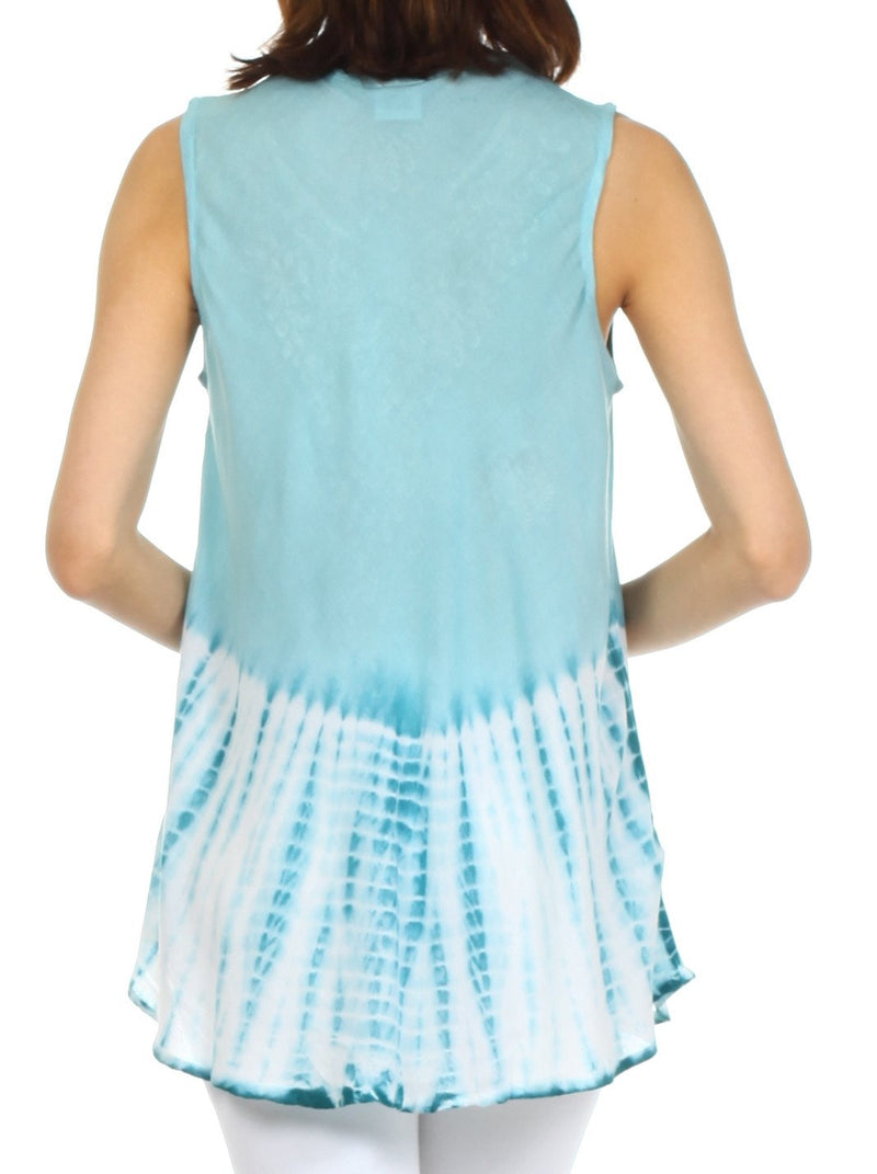 Sakkas Floral Yarn Embroidered Tie Dye Sleeveless Blouse