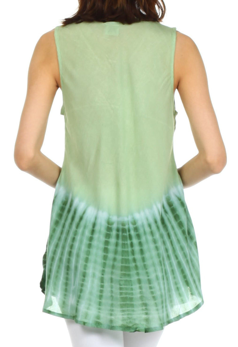 Sakkas Floral Yarn Embroidered Tie Dye Sleeveless Blouse