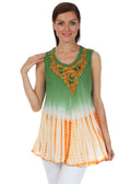 Sakkas Floral Yarn Embroidered Tie Dye Sleeveless Blouse#color_Green
