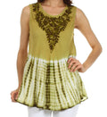 Sakkas Floral Yarn Embroidered Tie Dye Sleeveless Blouse#color_Olive